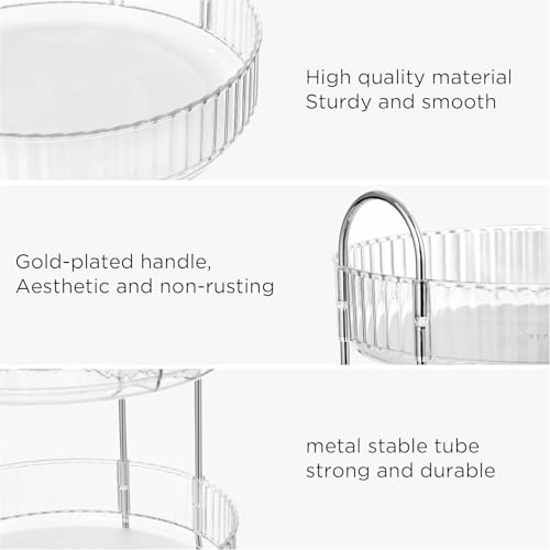 Image of Golden bird 360 Rotating Makeup Organizer Stand Cosmetic Storage with Hooks, Dressing Table Organiser, Organizer Storage Box for Make-up Accessories (Clear White, 2 Tier)