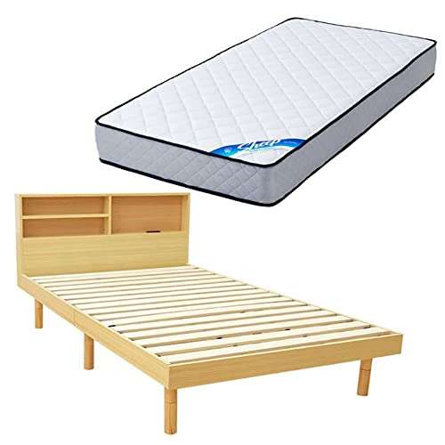 アイリスプラザ ベッド 【マットレスセット】 すのこ 棚付き ヘッドボード コンセント付き 2口 フレーム ナチュラル シングル SKSB-S アイリスオーヤマ マットレス Sheep ポケットコイル 極厚22cm コイル465個 抗菌 防臭 防ダニ 吸湿