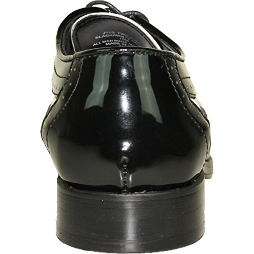 VANGELO Men Dress Shoe TAB-3 and JY03 Wing Tip Oxford Formal Tuxedo for Prom and Wedding Black and White Patent Two Tone - Wide Width Available3