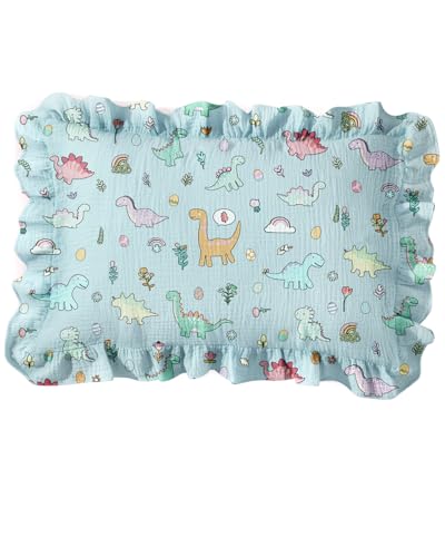 Miss Adola 1 Pack Toddler Pillowcase - 13x18 Cotton Muslin Pillow case with Ruffles, Envelope Closure Design, Cute Cartoon Soft Breathable Pillow Case for Kids Baby Toddler Girls Boys, Dinosaur