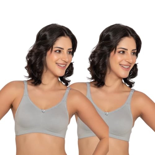 Image of INKURV Seamless Non-Padded Bra for Women | Non-Wired Cotton Full Coverage T-Shirt Bra | Thin Adjustable Straps | Double Layered Cups | Anti Sag Lift Up Support | Luna Combo of 2