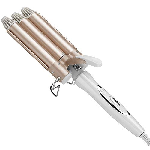 Yuema 3 Barrel Hair Curling Iron Wand 22mm Adjustable Temperature Control, Tourmaline Ceramic Heat Resistant Hair Curler Hair Waver Crimper Tong, Large Beach Wave Perm Splint Hair Styling Tools