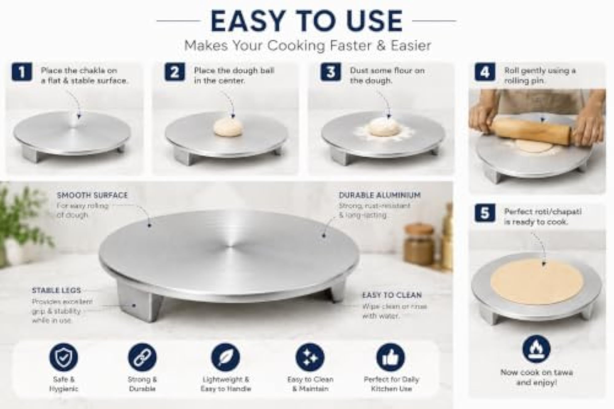 Aluminium Chakla for Traditional Roti and Chapati Making