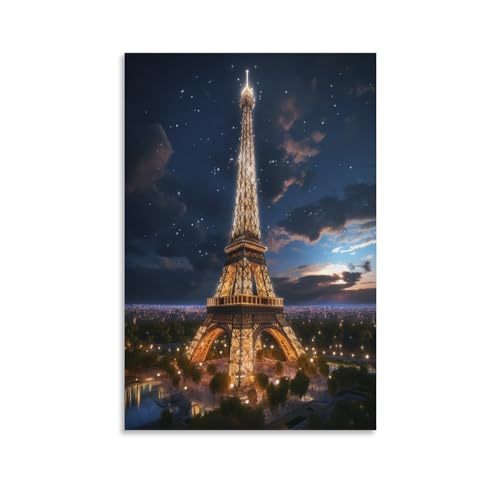 NAHCBIOT París de noche Cuadros En Lienzo Decoracion De Pared Modernos Mural Para Salon,Torre Eiffel Dormitorio,Baño,Comedor 12x18inch(30x45cm)