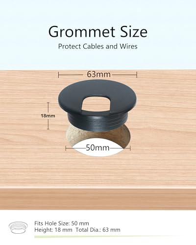Image of 6-Pack Desk Grommet 50mm (2 inch) Wire Cord Cable Desk Hole Cover with Bi-Metal Hole Saw Kit and Cord Wire Wrap Coiled Tube Sleeve Management,2m Cable Sleeve Organizer with Table Hole Cover
