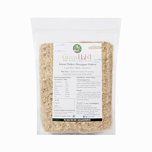 Image of GreenHabit Jowar Flakes - Nutritious and Gluten-Free Sorghum Cereal - High Fiber Breakfast Vegan (Jowar Flakes, 1 kg)