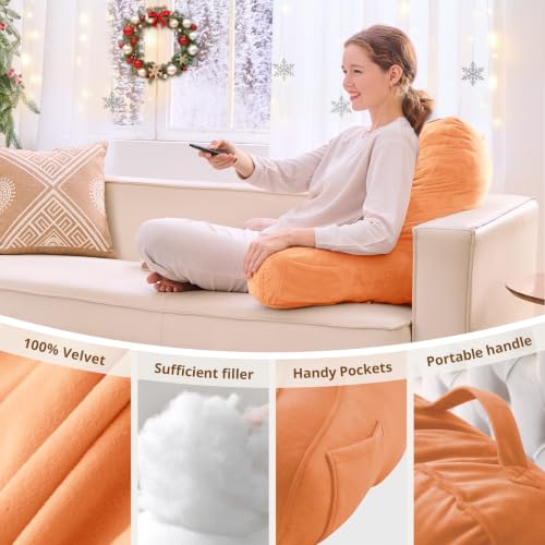 Image of Sasttie Reading Pillow for Bed, Back Pillow for Sitting Up, Orange | 21 inch Backrest Support Cushion for Couch, Sofa, and Floor, Dorm Essentials, OEKO-TEX, Adjustable Down Alternative Fill