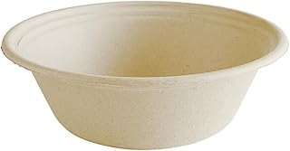Eat Well, Live Well 50 Pack Small Disposable Bowls 32oz | Heavy Duty Disposable Salad & Paper Soup Bowls | Planet-Friendly and Compostable Bagasse Paper Boxes for Hot & Cold Food, Desserts and Snacks