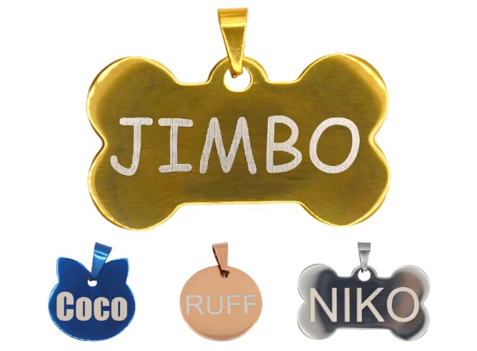 Stainless Steel Pet ID Tag, Personalized Dog & Cat Tag, Laser Engraved on Both Sides, Available in Different Sizes & Colors.