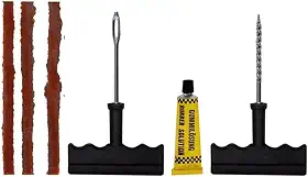 Kit de Reparo Conserto Remendo para Pneus de Carro, Moto e Bicicleta, Contém Macarrão Selante, Ferramentas e Cola