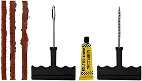 Kit de Reparo Conserto Remendo para Pneus de Carro, Moto e Bicicleta, Contém Macarrão Selante, Ferramentas e Cola