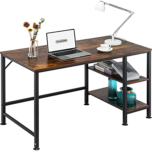 YOUDENOVA Home Office Desk with Reversible 2 Tiers Storage Shelves, 47-inch Small Desk Study Writing Table for Study Room,Dorm,Studio