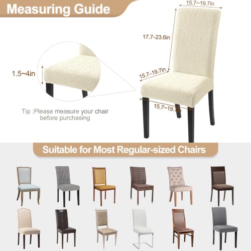 Image of SearchI Jacquard Dining Room Chair Covers Set of 4, Stretch Kitchen Chair Covers Washable Parsons Chair Slipcover Removable Dining Chair Protectors for Hotel,Ceremony(Beige Floral Texture)