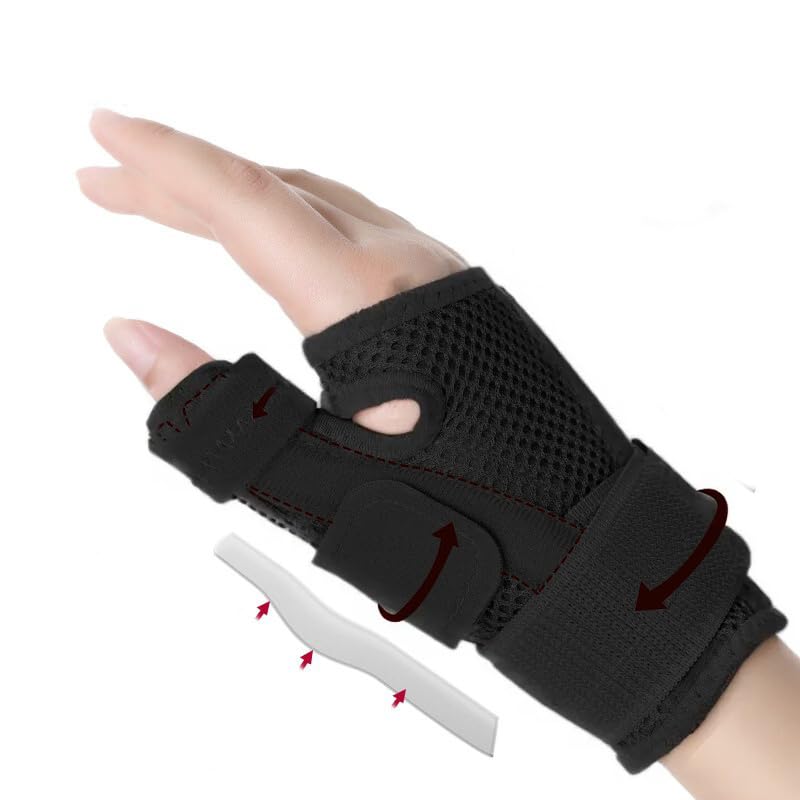 LHMNLU Correa para la muñeca Soporte metálico para el pulgar, férula ortopédica ajustable para el pulgar y la muñeca, adecuada para artritis, tendinitis del túnel carpiano y esguinces del pulgar, adecuada para hombres y mujeres(Negro) - Negro