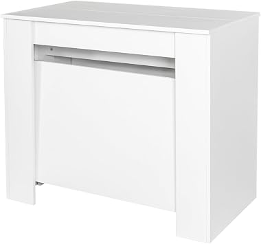 Extendable Dining Table with Extension Leaves Holder, Mid Century Modern Console Table 20" to 118.5" Folding Kitchen Table, Versatile Space Saving Desk Furniture, Accent Table Small Tea Table,White