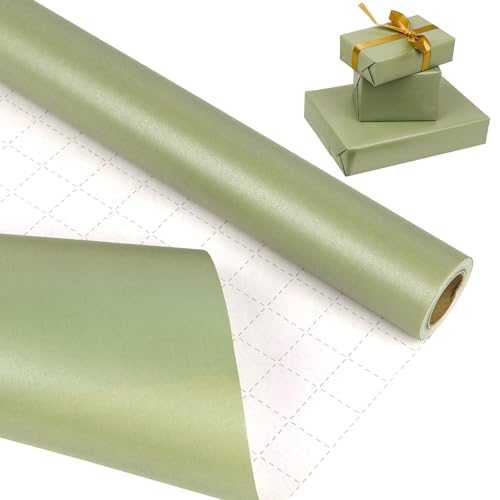 HBell Green Wrapping Paper Roll 43cm x 10m Pearly Lustre Solid Color Matte Wrapping Paper Pearlescent Kraft Gift Wrap for Birthday Party Wedding Baby Shower Christmas