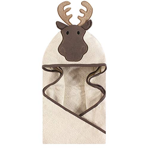 Image of Hudson Baby Unisex Baby Cotton Animal Face Hooded Towel, Modern Moose, One Size