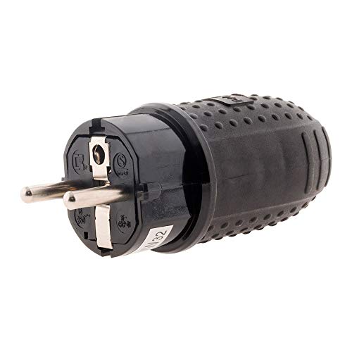 Zenitech   Enchufe Eléctrico Macho 16A 2P+T, 3680W   Punta de Goma, Estanco IP44   Herramienta Pelacables Integrada   Seguridad Infantil   Conexión Segura y Duradera   Conforme a la Norma NF   Negro