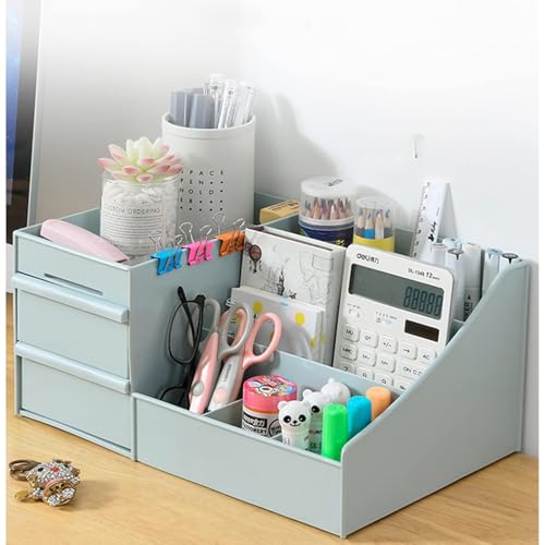Image of Shuttle Art Desk Organiser | ABS Plastic Table Organiser with 7 Compartments & 2 Drawers | Multifunctional Pen Stand for Table & Stationery Storage for Office, Home & Study Desk (Blue)