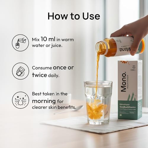 Image of Mono Sea buckthorn Juice 300ml | India's 1st Himalayan, 100% Pure Cold-Pressed SeaBuckthorn Berry Pulp Concentrate | Support Immunity, Acne, Skin Glow & Gut Health | 50 Glasses Vit C & Omega 3 6 7 9 Antioxidants.