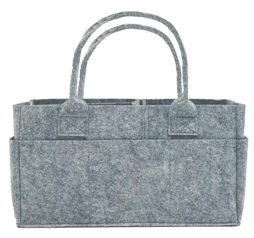 Image of Sammy & Lou Collapsible Light Gray Felt Storage Caddy, Divided Design To Keep Diapers, Wipes And Changing Items Organized, Two Handles, 11.5"D x 6"W x 8"H