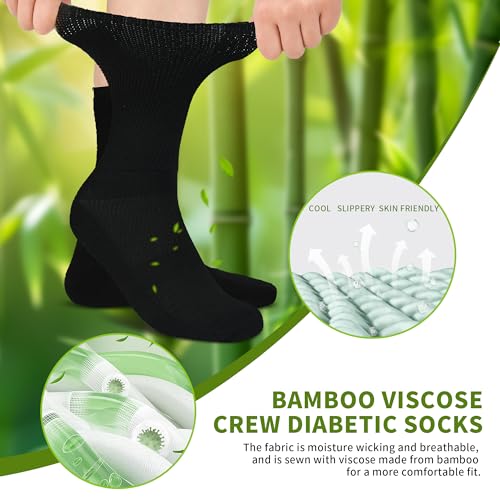 Image of Revosoxs Diabetic Crew Socks for Men Women,Bamboo Viscose Non-Binding Loose Top Wide Socks with Seamless Toe 9-12 10-13