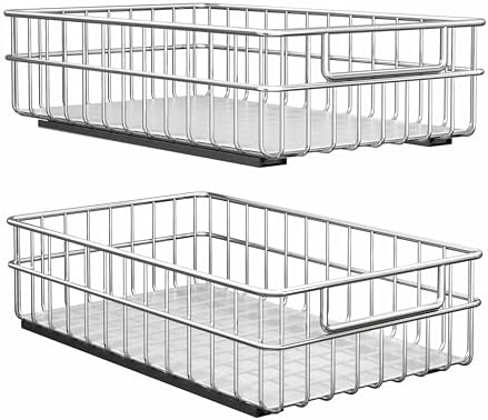 Pull out Cabinet Organizer, Stainless Steel 2-Pack Slide out Draw...