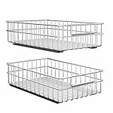 Pull out Cabinet Organizer, Stainless Steel 2-Pack Slide out Drawer with Silent Full-Extension Slides, Adhesive Roll out Can Spice Storage Basket Shelf Rack for Pantry, Kitchen, Bathroom, Home Closet