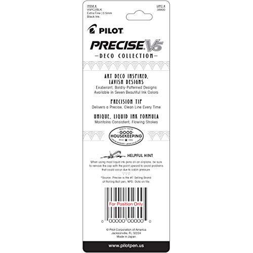 Pilot, Precise V5 Deco Collection, Capped Liquid Ink Rolling Ball Pens, Extra Fine Point 0.5 mm, Black, Pack of 2 - image 2