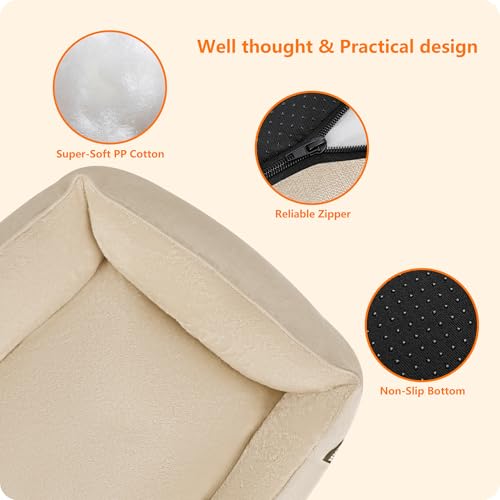 HMTOPE Hundebett, Hundesofa, Hundekissen, Hundekörbchen Abnehmbar und waschbar, Beige, 110 x 86 x 26 cm