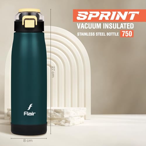 Image of FLAIR Sprint 750ml Vacuum Insulated Water Bottle - 304 Stainless Steel, Double Wall Thermos Flask, Leak-Proof, BPA-Free (Green)