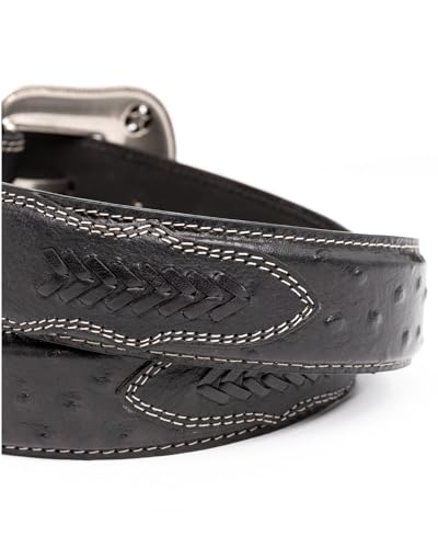 Cody James Men's Ostrich Print Embroidered Western Buckle Belt - Cjasp20bt33
