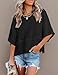 Bufushaoh Women's Fashion Casual T Shirt Round Collar 3/4 Sleeve Plain Color Tees Summer Tops Blouses(Black,S)