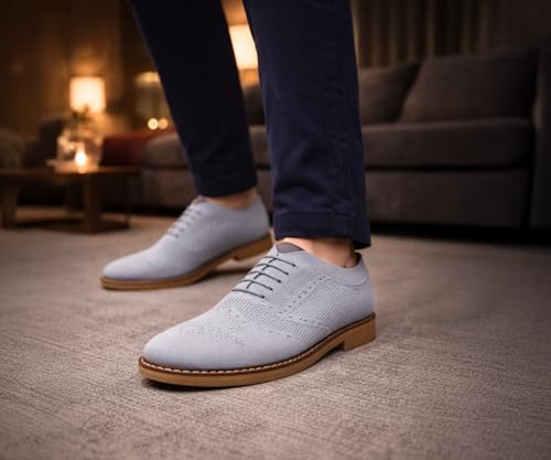 Image of Kraasa Men's Casual Sneaker Lace-Up Oxford Shoes | Breathable Knit Upper | Lightweight & Comfortable | Stylish Brown Sole | Office