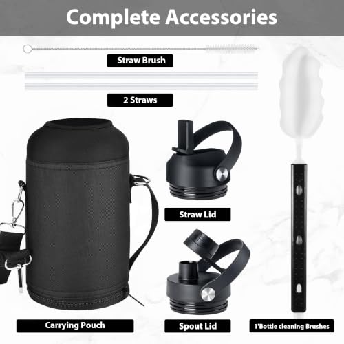 Image of 128oz Insulated Water Bottle, Triple Wall Vacuum Stainless Steel Bottle, 48H Cold & 24H Hot, Leak-Proof BPA-F Jug with Straw & Spout Lids for Sports & Outdoor