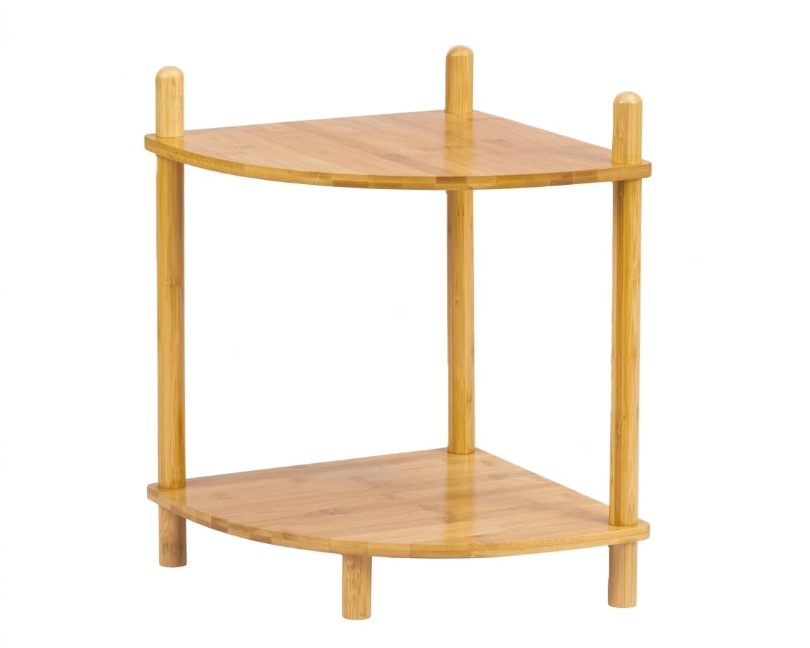 WooFawn 2-Tier Expandable Bamboo Corner Shelf Stand,Corner Bookshelf, Display Storage Shelves with Open Shelves, for Organization and Storage, Living