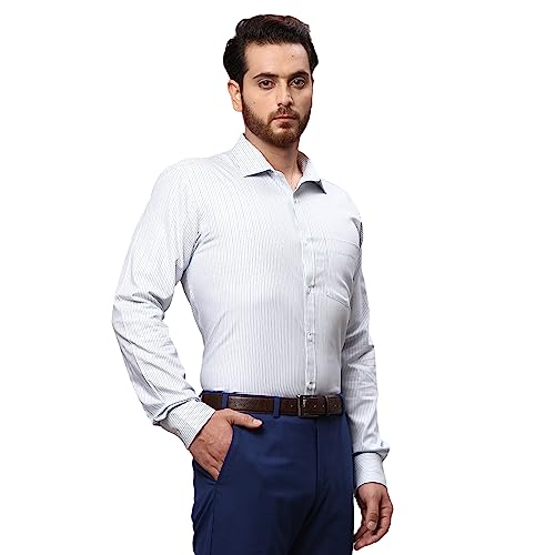 Image of Park Avenue Men's Pure Cotton Stripe Pattern Slim Fit Semi Cutaway Collar Full Sleeve Formal Shirt