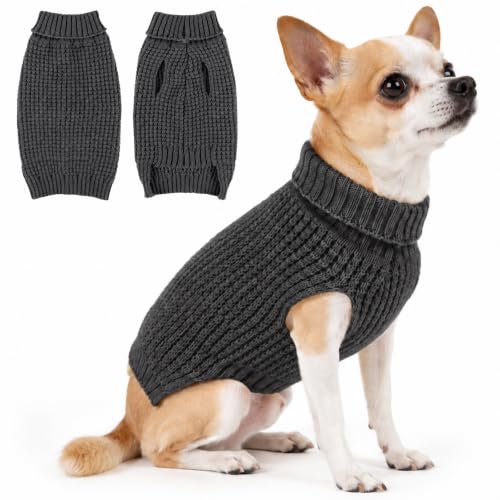 Kunyeah Suéter Punto Waffle para Perro o Gato pequeño suéter cálido Cuello Alto Mascotas suéter Suave y elástico Ropa para Cachorros Chaleco sin Mangas Invierno para Gatitos (Gris, Medium)