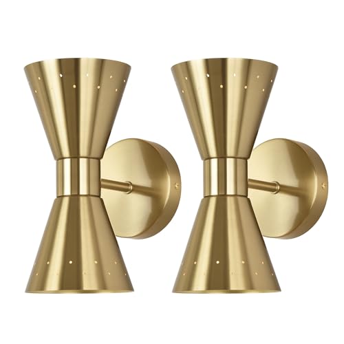 Image of Modern Brass Wall Sconce Set of 2, Small Mid Century Sconce Wall Lighting E12 Base Vintage Hardwired Wall Lamp Indoor Bathroom Wall Mount Light Fixture for Bedroom, Living Room, Hallway