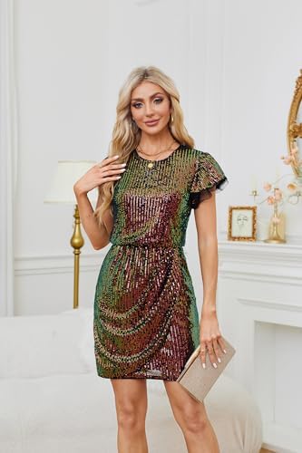 Women's Sparkly Sequin Dress Cap Sleeve Party Cocktail