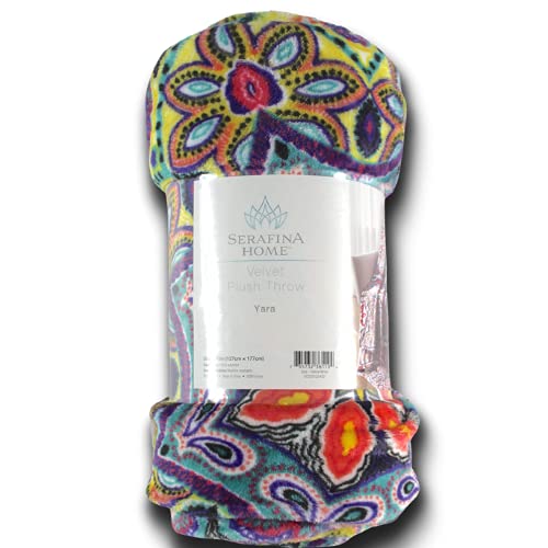 Boho Velvet Fleece Throw Blanket: Soft Plush Bright Decorative Paisley Patterned Accent For Couch Or Bed, Colored: Teal Hot Pink Purple Yellow Black #TOP5