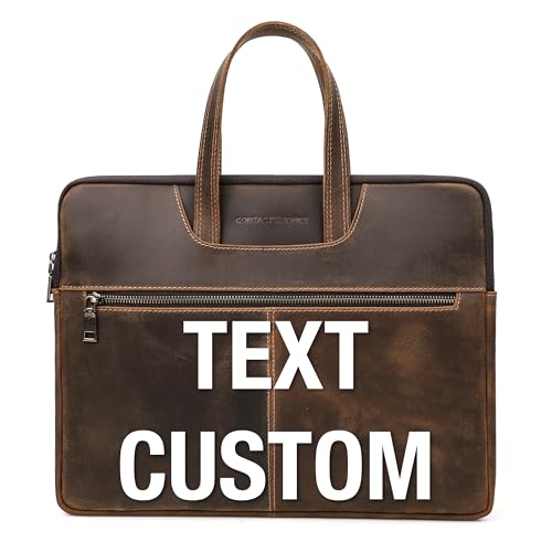 Image of Top Grain Leather Text Customizable 15.4 inch Slim Laptop Briefcase Handbag, Vintage Handmade, Compatible with MacBook Pro /Air 13.3 inch /14.2 inch /15.4 inch /16 inch & other Laptop /Tablet, Coffee 15.4 Inch