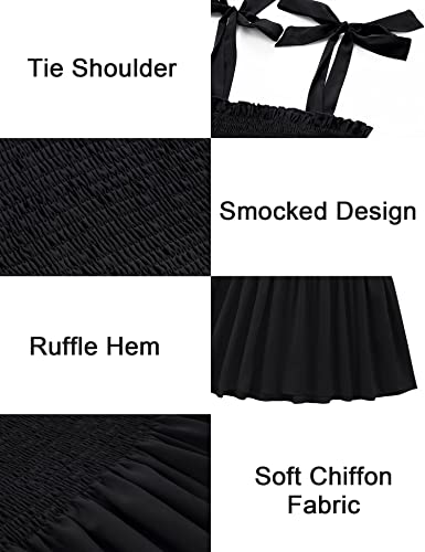 Micoson Ruffle Tank Tops for Women Summer Square Neck Sleeveless Tops Tie Shoulder Chiffon Blouse Babydoll Shirts