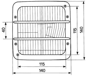 Fanale quadrato 140x140 mm per trattori, simmetrico per lato destro e sinistro, con luce di posizione, abbagliante e anabbagliante, fissaggio con molla.