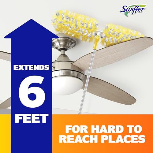 Image of Swiffer Duster Kit with 6 ft Super Extendable Handle, Heavy Duty Starter Kit with 8 Refills, Lemon Scent