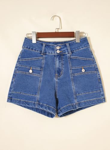 Image of Astylish Women's High Waisted Stretchy Jean Shorts Trendy Denim Shorts