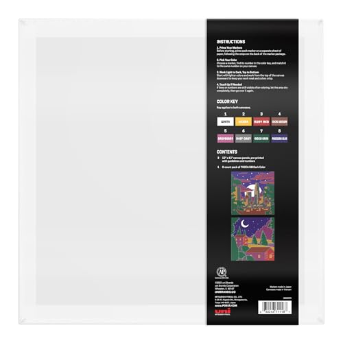 Image of POSCA Canvas Paint by Number Kit, Night City Skies - 8 Acrylic Markers with 2 Pre-Drawn Canvases - Gift Set for Artists, Adults and Kids
