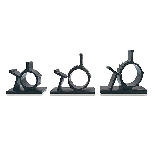 FireBee Adhesive Cable Clips Adjustable Wire Clamps Cable Tie Holders for Desk Wall Computer Electrical Cord (Black,3 Sizes,60 Pcs)