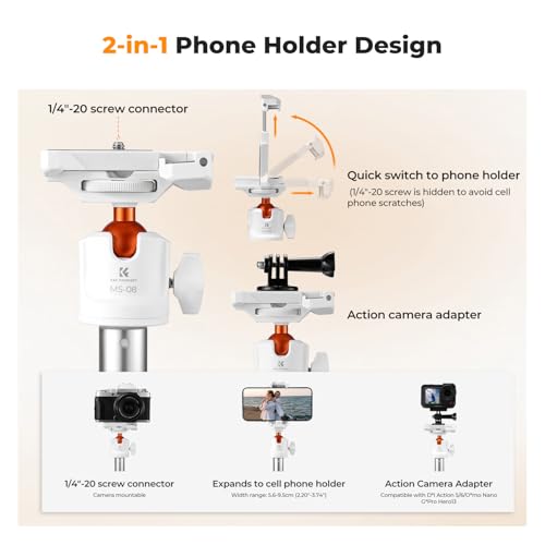 Perche à selfie pour téléphone extensible 62'' stable K&F