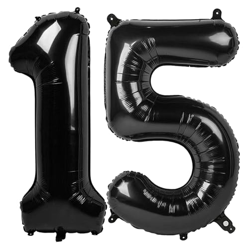 15 Balloon Number 40 Inch 15th Birthday Decorations for 1 5 15 51 Black Big Foil Number Balloons for Wedding Store Anniversary Party Supplies